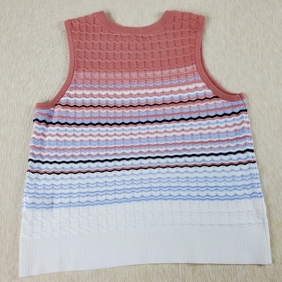 Liz Claiborne Womens Crew Neck Stripe Sleeveless Knit Tank Top Blue White casual - Picture 4 of 8